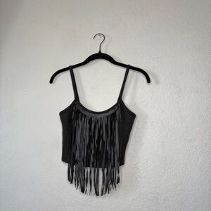Black Fringe Crop Top
